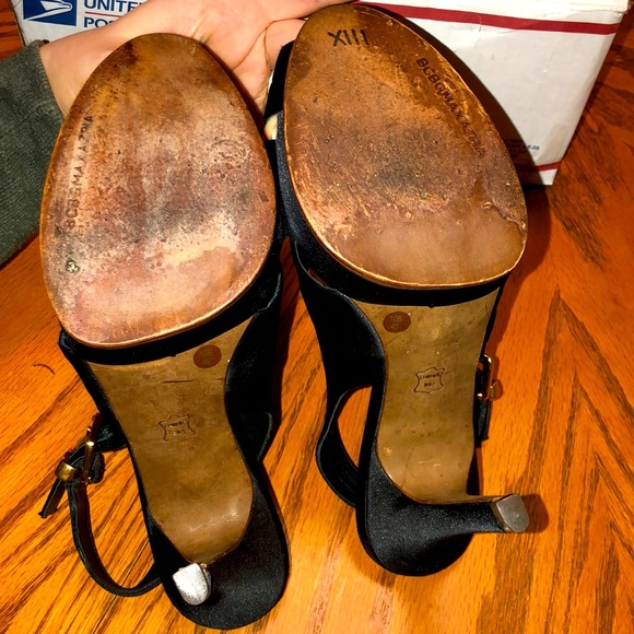 BCBG MAXAZRIA BLACK SATIN LEATHER PLATFORM HEELS - Picture 4 of 10